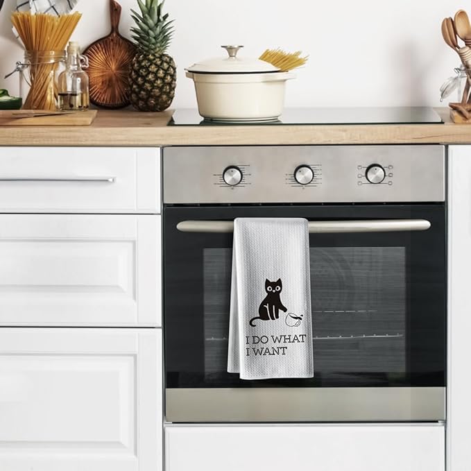 Funny Kitchen Towels,Cat Themed Dishcloth Dish Napkin Décor,16 x 24Inch,Cute Hand Towel,High Absorbent Tea Rags,Sweet Gifts for Cat Lover Owners Mom Hostess Women New Home Housewarming