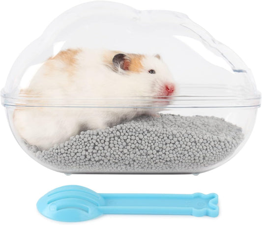 BUCATSTATE Sand Bath Container for Hamster Large Transparent Hamster Toilet with Scoop Dwarf Sandbox Dust Bathtub Small Animals Bathroom Hamster Cage Accessories (Transparent, Large)