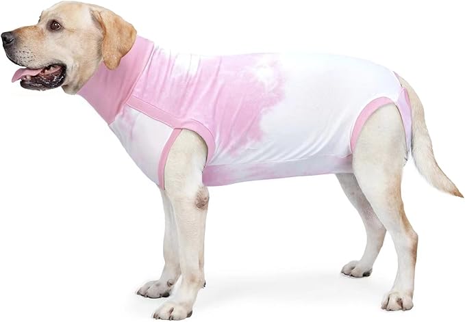 Dog Onesie Suit for Medium Large Dogs Recovery Suit Tie Dye Pajamasfor Abdominal Wounds,Shedding, Prevent Licking L Pink2