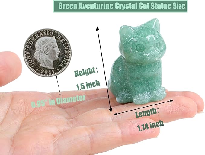 DUQGUHO Green Aventurine Cat Crystal Figurines - Lucky Cute Cat Statue for Room Desk Decor 1PC