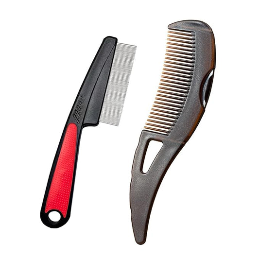 Dandruff Comb Wide Tooth, Stainless Steel Fine Tooth Lice/Psoriasis Scalp Detox Comb for Women, Men & Kids, Professional Portable Sweep/Massage/Clean Shower Brush Tool for Hair Care/Growth (Red)