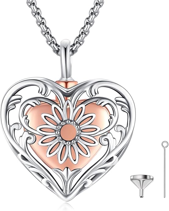 Eusense Cremation Jewelry for Ashes Urn Necklace to Put Ashes In 925 Sterling Silver Memorial Pendant Heart Urn Necklaces for Ashes Necklace for Women Men