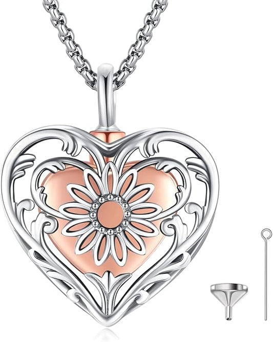 Eusense Cremation Jewelry for Ashes Urn Necklace to Put Ashes In 925 Sterling Silver Memorial Pendant Heart Urn Necklaces for Ashes Necklace for Women Men