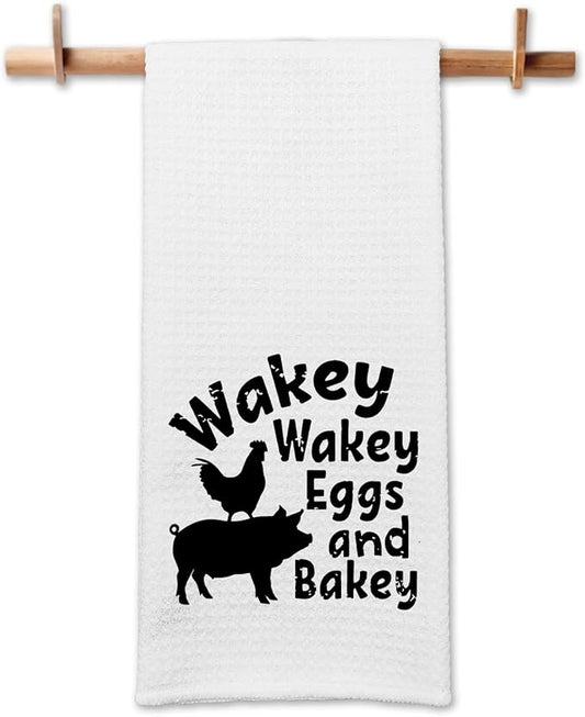 Funny Kitchen Towels Chef Dish Towels Wakey Wakey Eggs and Bakey Dishcloth Humor Sayings Soft Towels Gifts for Hostess Housewife Chef Funny Birthday Gifts for Women Men Family Sister Friend