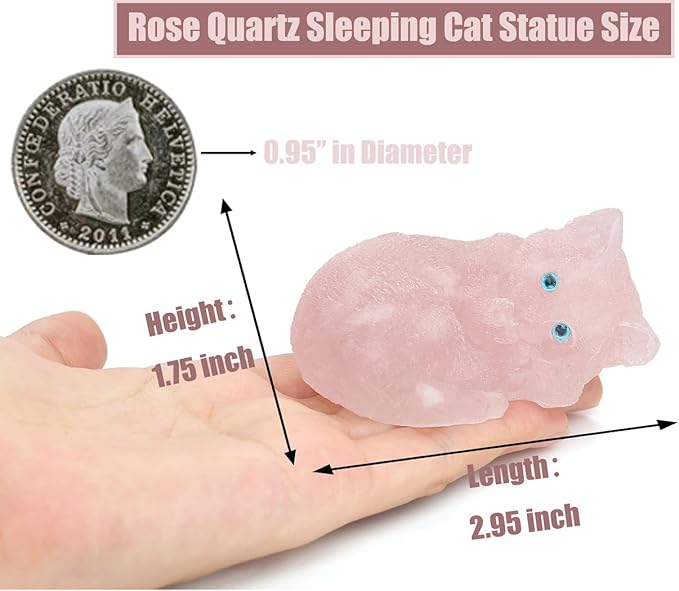DUQGUHO Rose Quartz Cat Decor Crystal Gifts for Cat Lovers Sleeping Cat Statue Figurines Crystal Healing Stone Cute Resin Cat Gifts for Women Home Decoration 1PC