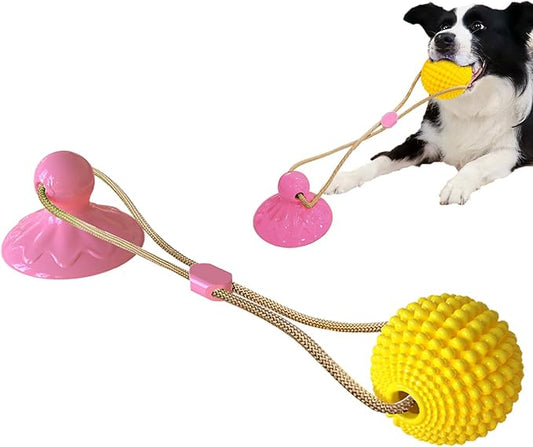 Corn Ball Chew Toys for Aggressive chewers, Interactive Suction Cup Dog Tug of War Toys, Teething Rope Toys for Dog Boredom, Enrichment Teeth Cleaning for Medium Large Dogs (Pink)