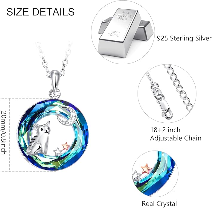 Dreamboat Sterling Silver Cat Necklace for Women Crystal Necklace Cute Animal Necklace Kitten Necklace Cat Pendant Friendship Cat Jewelry Gifts