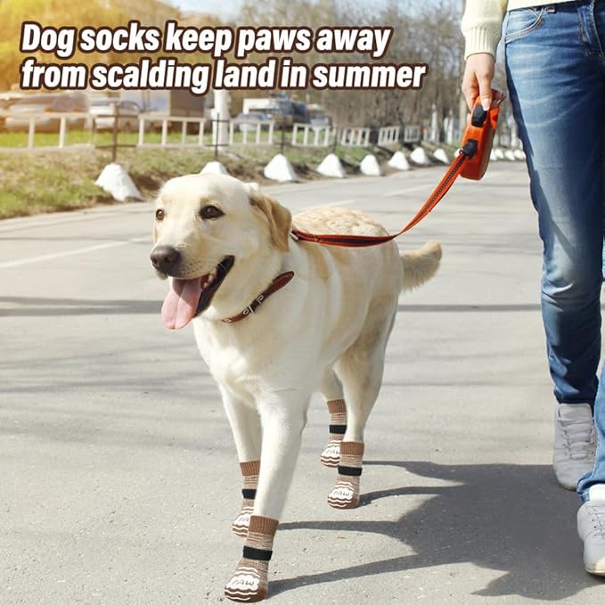 BEAUTYZOO Anti Slip Dog Socks for Small Medium Large Dogs with Grips Straps on Hardwood Floor Protection Wear, Traction Control 3 Pairs Double Side Paw Protector to Prevent Licking for Girl or Boy