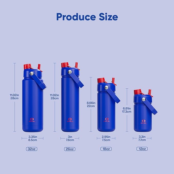 Insulated Water Bottle with Straw Stainless Steel Water Bottle, Leak-Proof, BPA-Free, Double Wall Vacuum Keeps Cold for 24 Hours for Sports, Travel, School (26 oz, Beaucoup Blue)