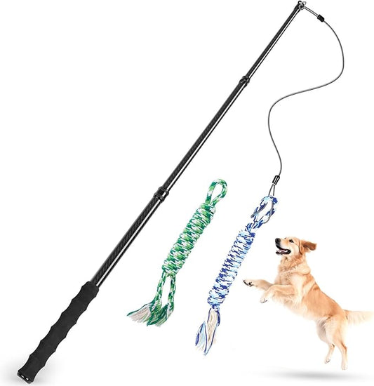 Carbon Fiber Flirt Pole for Dogs, 0.23 Pounds Lightweight Dog Flirt Pole for Large Medium Small Dogs, Telescopic Flirt Stick with 2 Toys & 2 Ropes (40 Inches Pole)