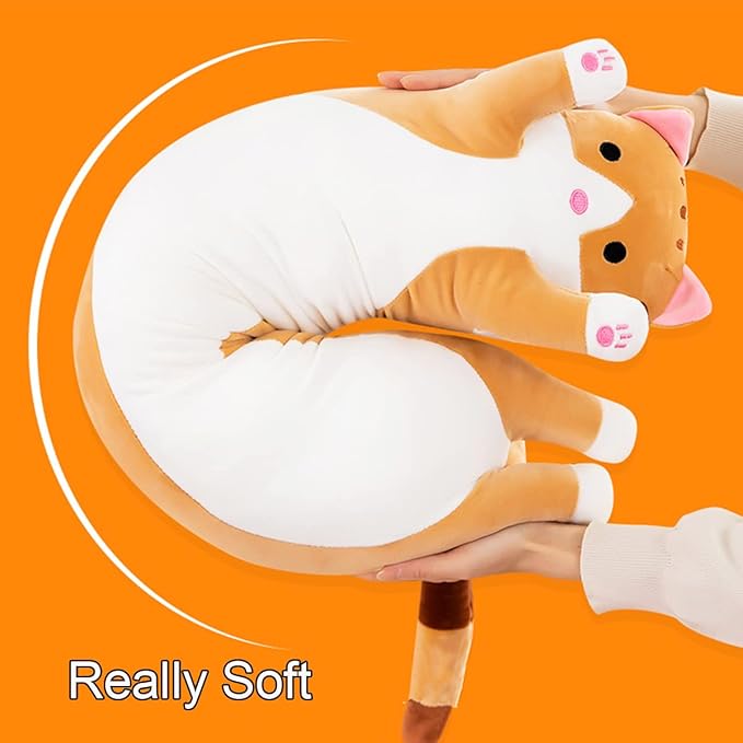 Giant Cat Pillow Plush Cartoon Kitty Sleeping Hugging Pillow, Cuddly Soft Long Kitten Body Pillow Doll Cat Cushion Toy for Kids Girlfriend (Yellow, 130cm/51.18inch)