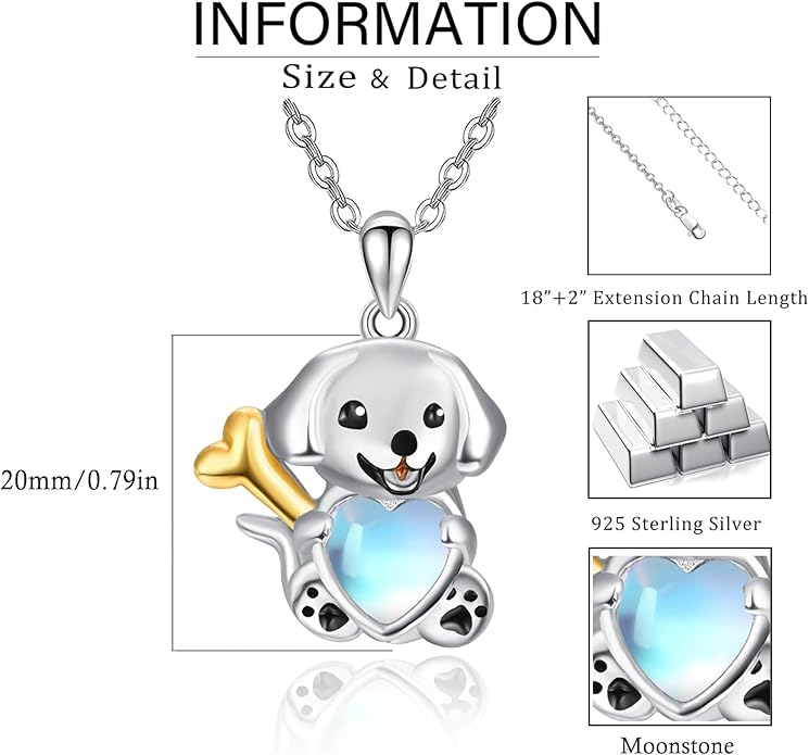 Dreamboat Moonstone Animal Pendant Necklace for Women 925 Sterling Silver Cute Animals Jewelry Gifts