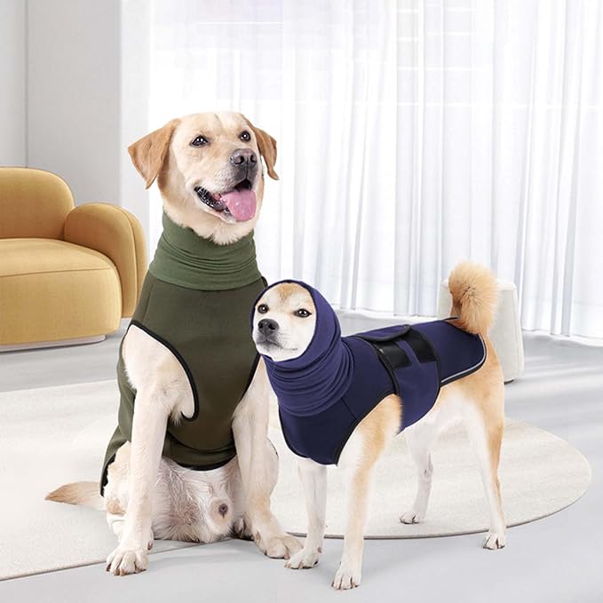 ROZKITCH Dog Calming Vest with Hoodie, Anxiety Relief Jacket for Dogs, Breathable Pet Coat for Storms, Fireworks, and Separation NavyBlue 2XL
