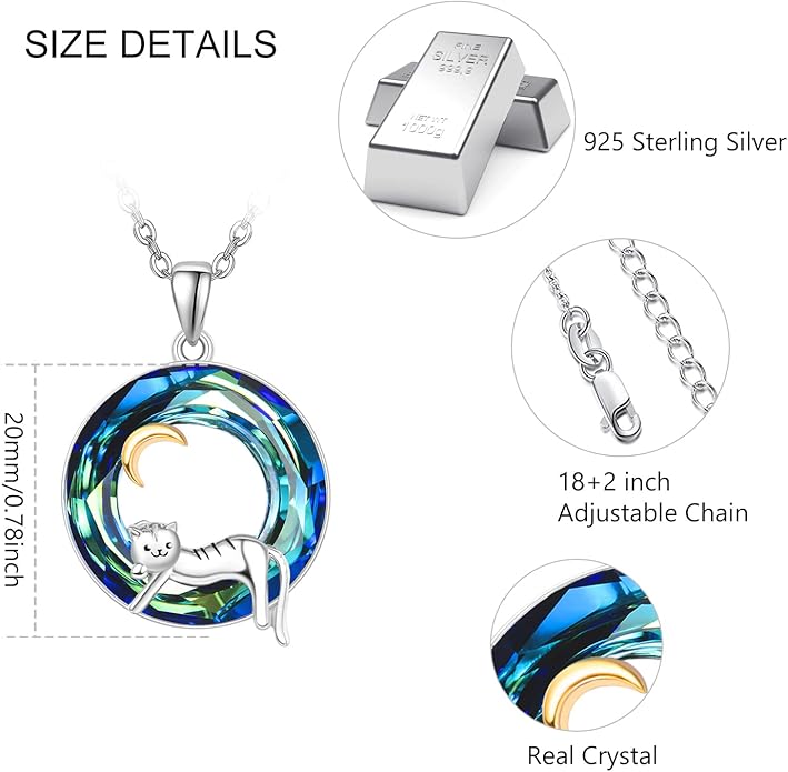 Dreamboat Sterling Silver Cat Necklace for Women Crystal Necklace Cute Animal Necklace Kitten Necklace Cat Pendant Friendship Cat Jewelry Gifts