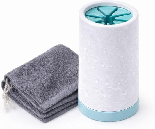 Dog Paw Cleaner with Microfiber Towel – Portable Paw Washer Cup for Dogs – Soft Silicone Bristles for Mud, Dirt & Sand Removal After Walks
