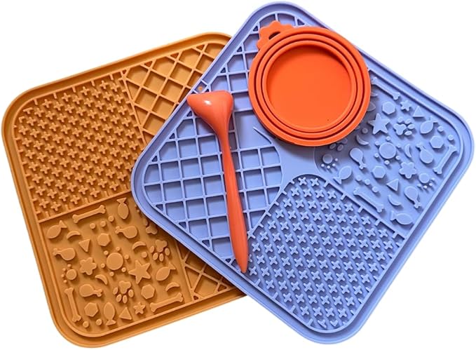 Silicone Slow Feeder Lick Mat Set for Dogs and Cats, Anxiety Relief Enrichment Feeding Mat with Spatula and Lid, Washable Non-Slip Pet Feeding Mat