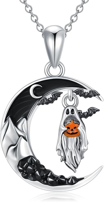 Gothic Jewelry Bat/Cat/Wolf/Dragon/Owl/Fox/Spider/Sun Pendant Sterling Silver Crescent Moon Necklace for Women Girls Black Jewelry Gifts