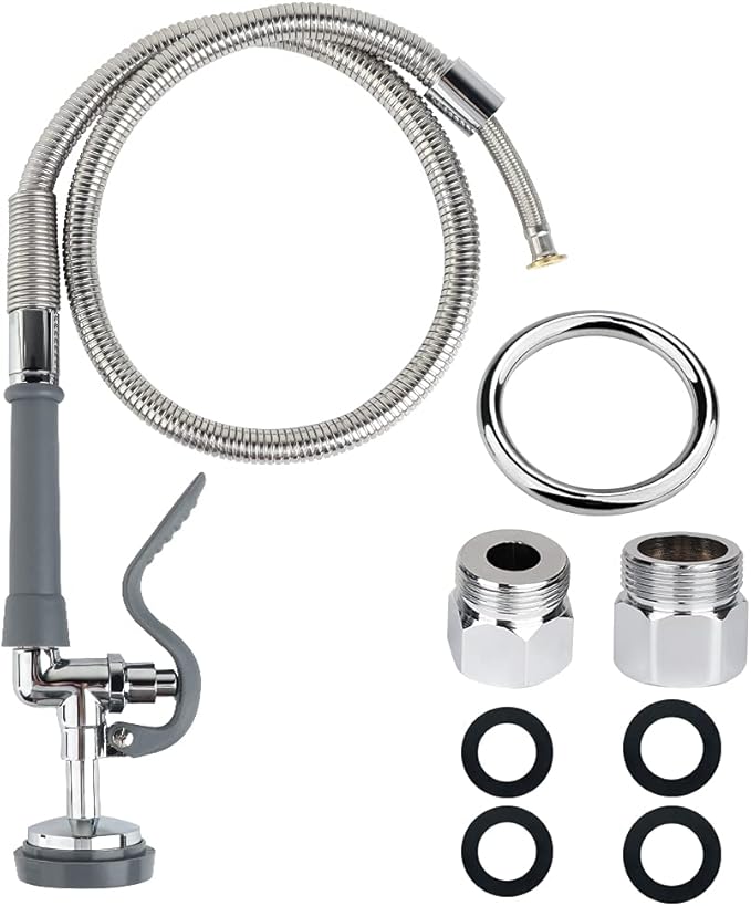 KWODE Commercial Sink Sprayer Valve with Hose, 44” Commercial Sink Sprayer Hose Replacement Kit for Commercial Kitchen Sink Faucet (Free Brass Adapter to Connect Add-on Swivel Spout)