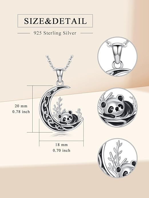 Fox/Cat/Axolotl/Sloth/Panda Necklace Crescent Moon Necklace 925 Sterling Silver Cute Animal Jewelry as Birthday Mothers Day Gifts for Women