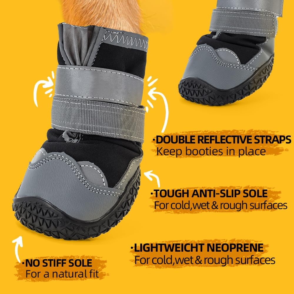 Dog Shoes for Large Dogs, Medium Dog Boots & Paw Protectors for Hardwood Floors, Outdoor Dog Booties for Hot Pavement Winter Snow Hiking, Waterproof Dog Shoes with Reflective Strips Size 7