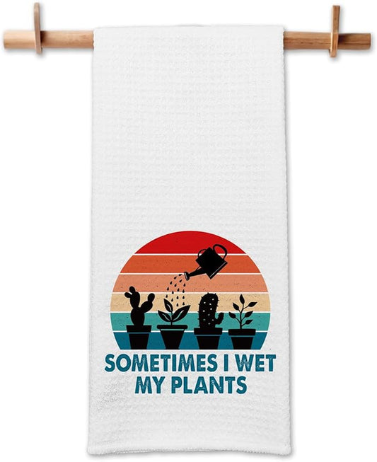 Funny Cactus Kitchen Towels for Women, Sometimes I Wet My Plants Dishcloths, Plant Lovers Gifts for Gardeners, Kitchen Decorative Tea Towels, Sweet Housewarming Gifts for Mom Dad Nana Friend