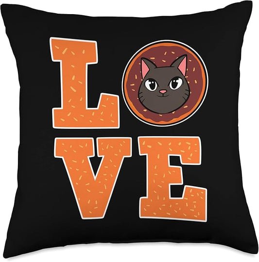 Donut Love Cats Manga Doughnut Foodie Anime Figure Kitten Throw Pillow