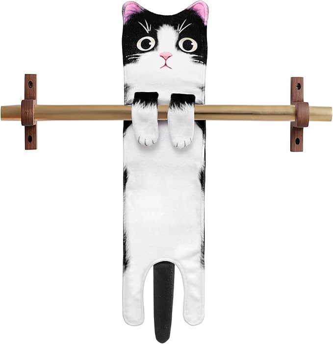 Fuzzy Ball Hand Towel - Cute Cat Kitchen Hanging Hand Towels for Bathroom, Decorative Christmas Gifts for Women, Cat Lovers