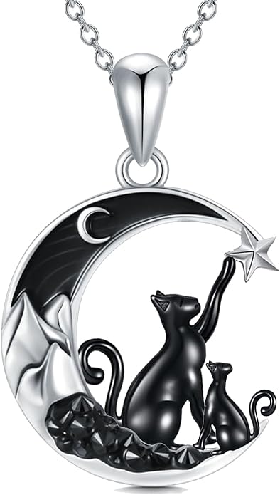 Gothic Jewelry Bat/Cat/Wolf/Dragon/Owl/Fox/Spider/Sun Pendant Sterling Silver Crescent Moon Necklace for Women Girls Black Jewelry Gifts