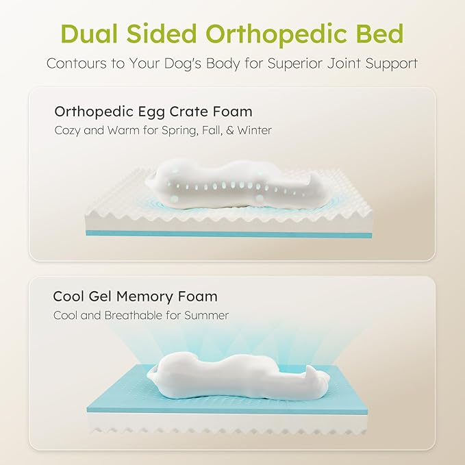 XXL Dog Bed for Extra Large Dogs, Giant Orthopedic Dog Bed with Cooling Gel Memory Foam, Waterproof Pet Bed with Removable Washable Cover, 53" Pet Sofa Bed Dutch Velvet with Bone Toy, Brown