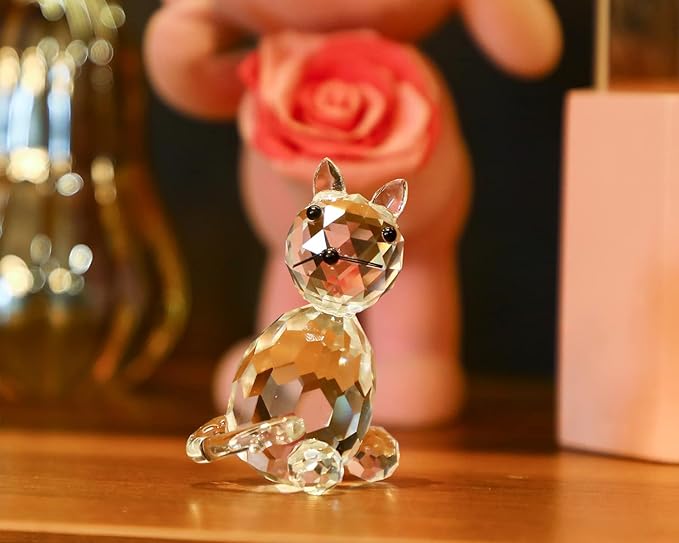 H&D HYALINE & DORA Crystal Collectible Standing Cat Figurine Miniature Glass Christmas Collectible
