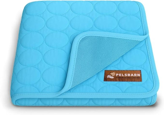 Pelsbarn Dog Cooling Mat- Ice Silk Summer Comfort, Self Cooling, Non-Slip Dog Pad, Durable & Washable, Mat for Large Dogs 25"" x 37"", Support Shelter Dogs with Every Purchase (Blue)