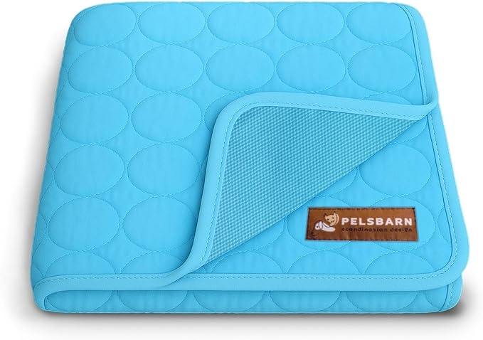 Pelsbarn Dog Cooling Mat- Ice Silk Summer Comfort, Self Cooling, Non-Slip Dog Pad, Durable & Washable, Mat for Small Dogs 18"" x 21"", Support Shelter Dogs with Every Purchase (Blue)