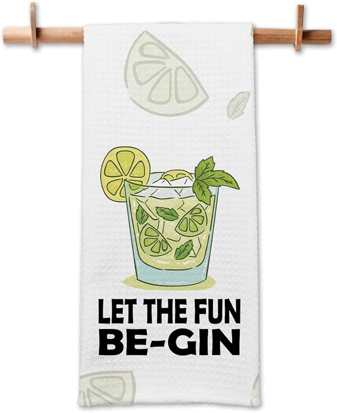 Funny Kitchen Dish Towel 'Let The Fun Be-Gin' Soft Dish Towels Funny Sayings Towels for Kitchen Decor Sweet Housewarming Gifts Novelty Birthday Gifts for Women Men Host Hostess Chef Friend