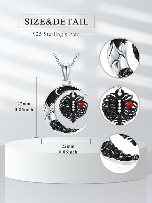 Gothic Jewelry Bat/Cat/Wolf/Dragon/Owl/Fox/Spider/Sun Pendant Sterling Silver Crescent Moon Necklace for Women Girls Black Jewelry Gifts
