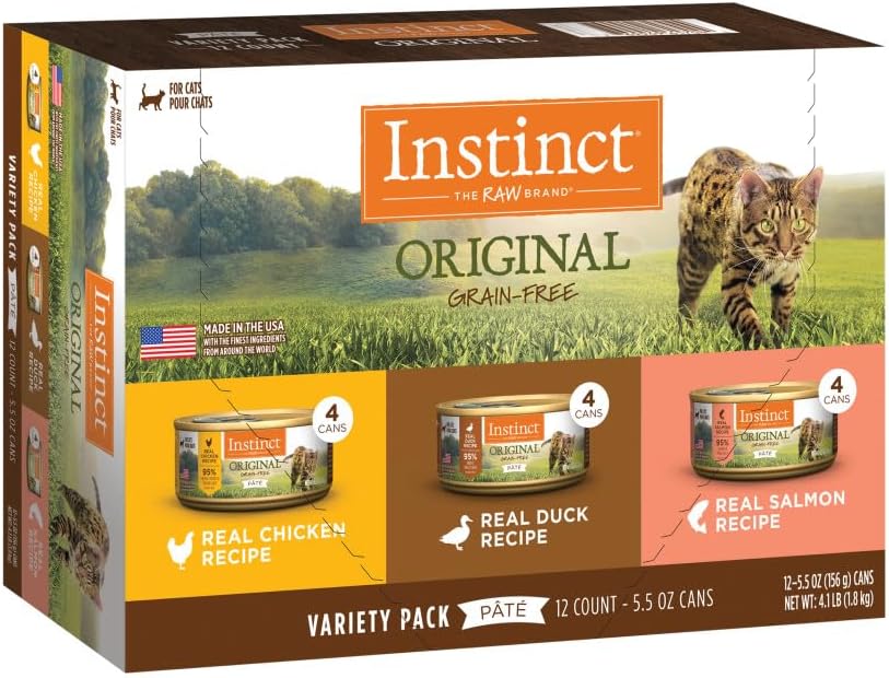 Instinct Original Pate Wet Cat Food, Grain Free Recipe - Variety Pack, 5.5 oz. Cans (Pack of 12)