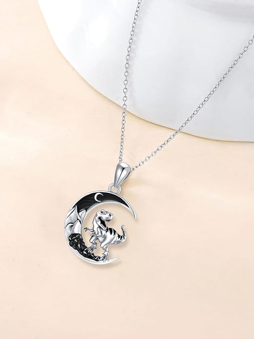 Gothic Jewelry Bat/Cat/Wolf/Dragon/Owl/Fox/Spider/Sun Pendant Sterling Silver Crescent Moon Necklace for Women Girls Black Jewelry Gifts