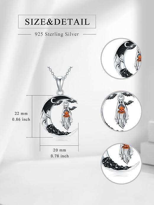 Gothic Jewelry Bat/Cat/Wolf/Dragon/Owl/Fox/Spider/Sun Pendant Sterling Silver Crescent Moon Necklace for Women Girls Black Jewelry Gifts