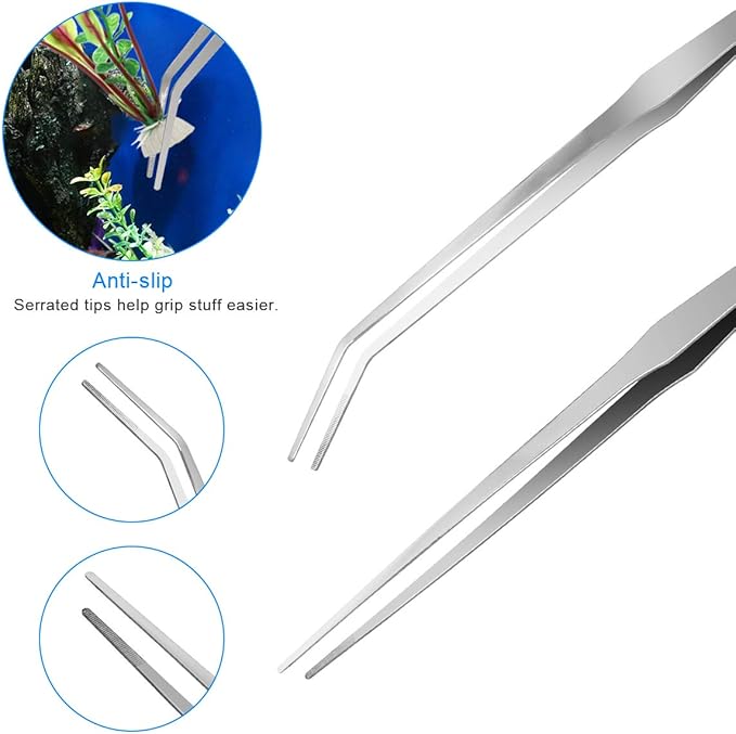 Extra Long Aquarium Aquascaping Tools Kit 8 in 1, Liveek Stainless Steel Aquarium Plant Tools Long Fish Tank Aquascape Tweezers Scissors Scrapers, PH Paper, Fish Net, Aquascape Clean Brush, Bag