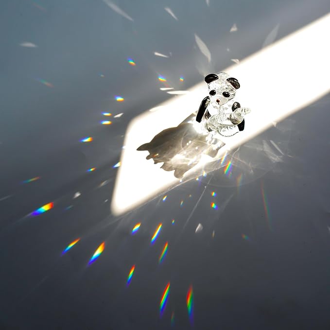 H&D HYALINE & DORA Cute Crystal Glass Panda Figurine with Bamboo for Home Office Decor