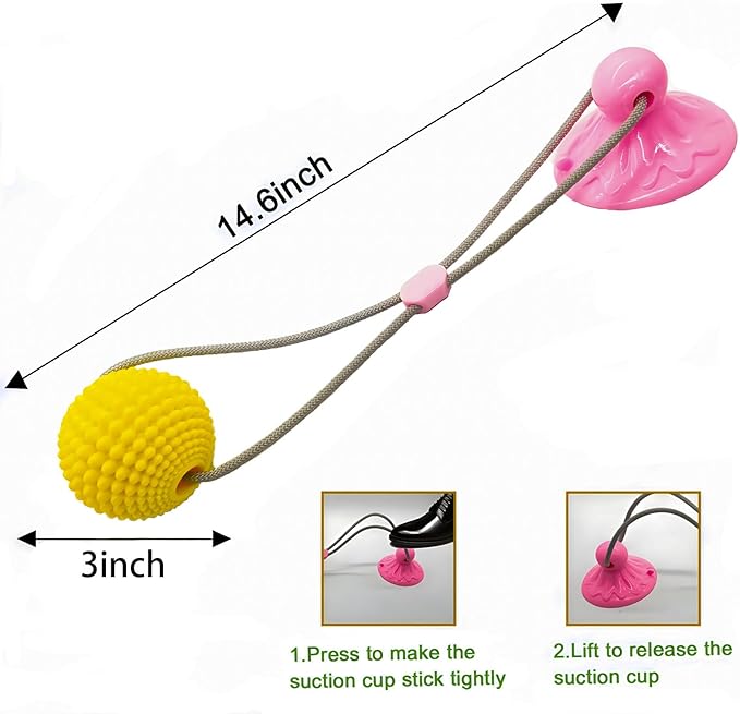 Corn Ball Chew Toys for Aggressive chewers, Interactive Suction Cup Dog Tug of War Toys, Teething Rope Toys for Dog Boredom, Enrichment Teeth Cleaning for Medium Large Dogs (Pink)