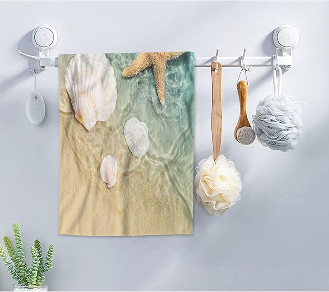 AOYEGO Starfish Seashell Beach Towels Summer Beach Sea Water Sand Microfiber Soft Towels for Bath Hair Hand Towel for Women/Men/Girls/Boys 15x30 Inch