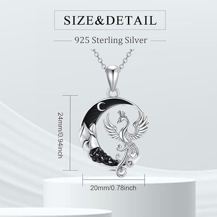 Gothic Jewelry Bat/Cat/Wolf/Dragon/Owl/Fox/Spider/Sun Pendant Sterling Silver Crescent Moon Necklace for Women Girls Black Jewelry Gifts