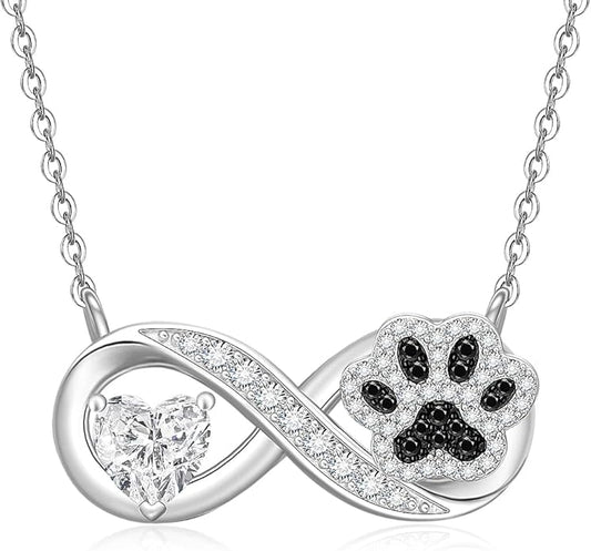 Infinity Paw Print Necklace for Women Sterling Silver Heart Cat Dog Paw Necklace Pawprint Necklaces Pendant Jewelry Christmas Mothers Day Gifts