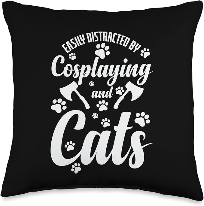 Easily Distracted By Cosplaying And Cats Figure Throw Pillow