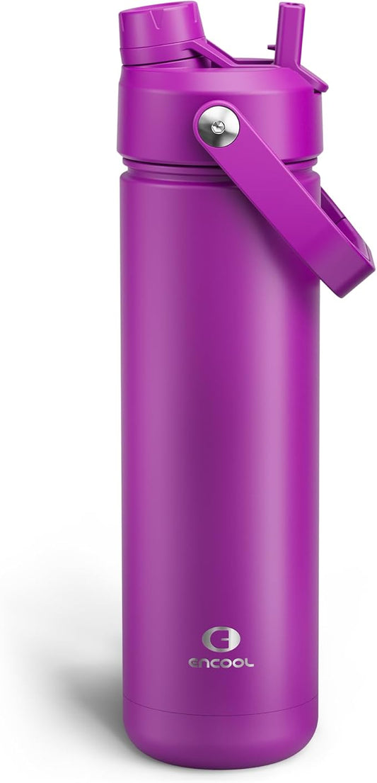 Insulated Water Bottle with Straw Stainless Steel Water Bottle, Leak-Proof, BPA-Free, Double Wall Vacuum Keeps Cold for 24 Hours for Sports, Travel, School (26 oz, Bright Magenta)