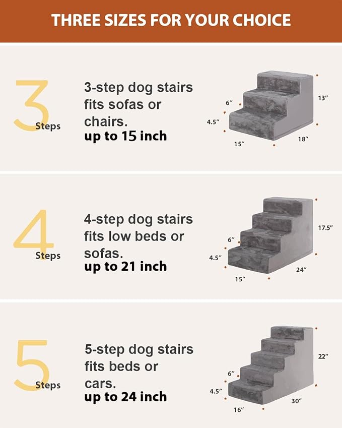 Dog Stairs for Small Dogs,17.5" 4-Step Pet Stairs for High Beds and Couches，Dog Steps with Non-Slip Bottom and High-Density Foam Indoor Outdoor,Grey