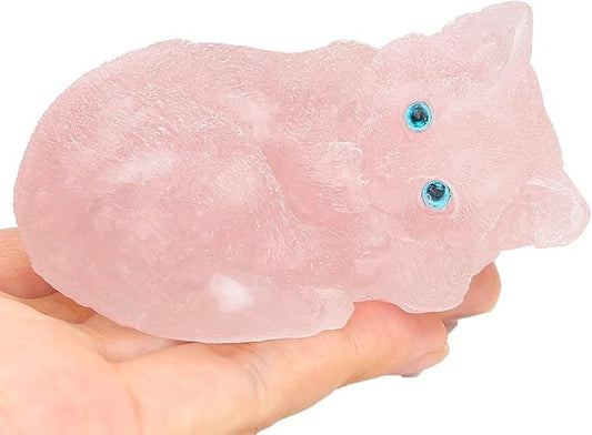 DUQGUHO Rose Quartz Cat Decor Crystal Gifts for Cat Lovers Sleeping Cat Statue Figurines Crystal Healing Stone Cute Resin Cat Gifts for Women Home Decoration 1PC
