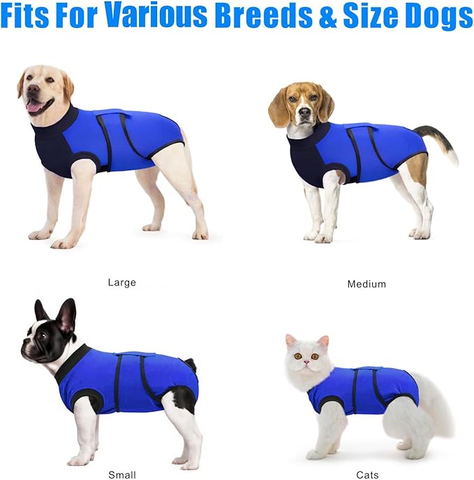 Idepet Dog Recovery Suit Female,Dogs Onesie Suit Surgery Male Breathable Pet Bodysuit for Spay Neuter E-Collar & Cone Alternative Surgical Suit Puppy Abdominal Anti Licking Wounds Shirt (Blue, S)