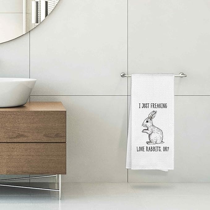 I Just Freaking Love Rabbits Kitchen Towels Decorative Gifts for Rabbit Lovers 16x24, Rabbit Bunny Dish Towel Cloths Dishcloths Tea Towel, Easter Bunny Bathroom Kitchen Hand Towel Decor