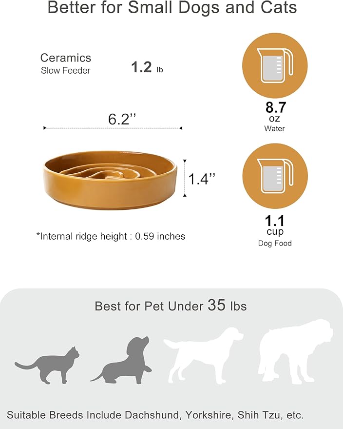 Ceramic Maze Dog Slow Feeder with Non-Slip Silicone Rim – Heavy-Duty Stoneware Bowl with Puzzle Pattern for Bloating & Obesity Prevention (Orange-S)